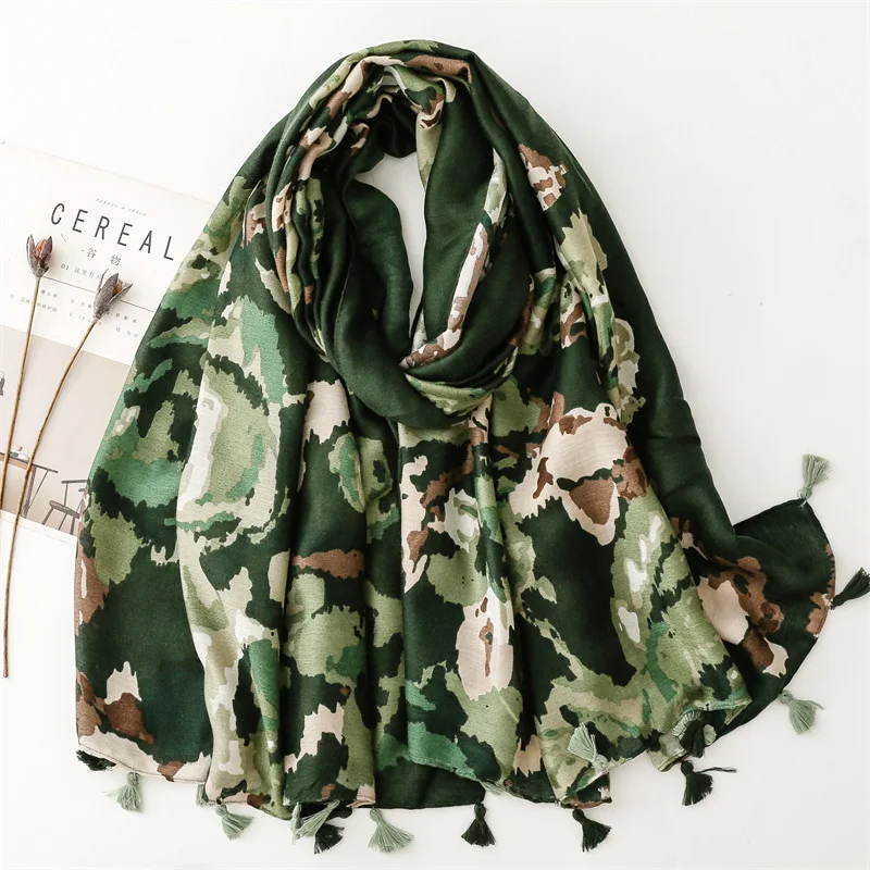 2024 Winter Cotton Ink Painting Print Tassel Scarf Shawls Long Women Ombre Floral Scarves Hijab Wrap 5 Color Wholesale 10pcs/LOT