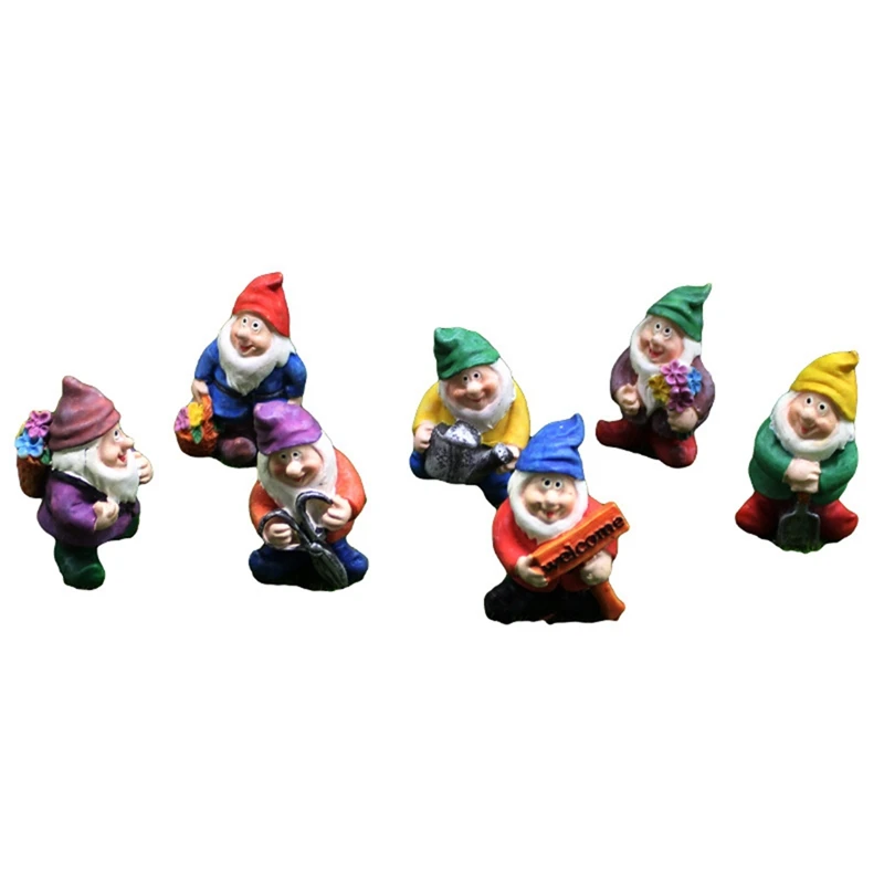 7 Pieces Gnomes Fairy Resin Statues Mini Garden Statues Decoration Tale Statue For Holiday Festival Decoration