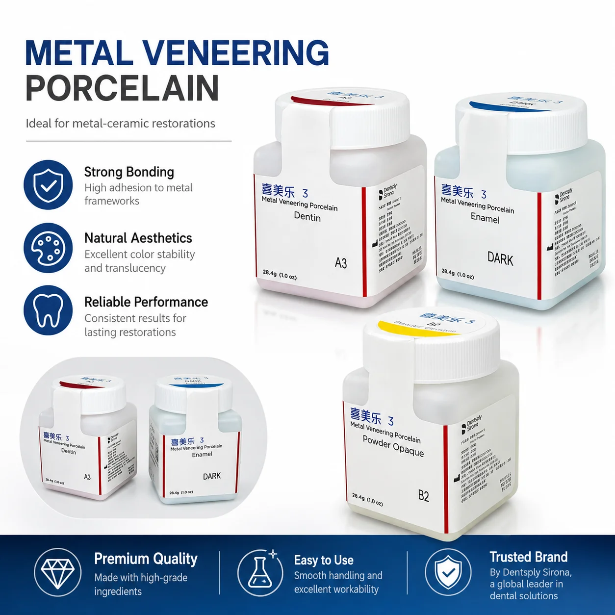 

Ceramco 3 Dentsply Sirona Metal Veneering Porcelain 28.4g, Original Made in U.S.A. for Dental Lab
