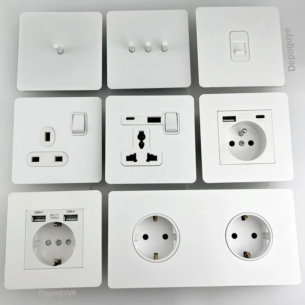 White Retro Toggle stainless steel switch panel Universal 1 2 3 4 Gang 2 Way wall light switch EU FR UK USB socket AC110-250V