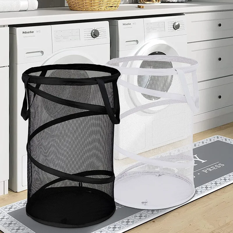 High-quality Cylindrical Folding Laundry Basket Mesh Basket Household Large Capacity Package Multi Functional and Durable