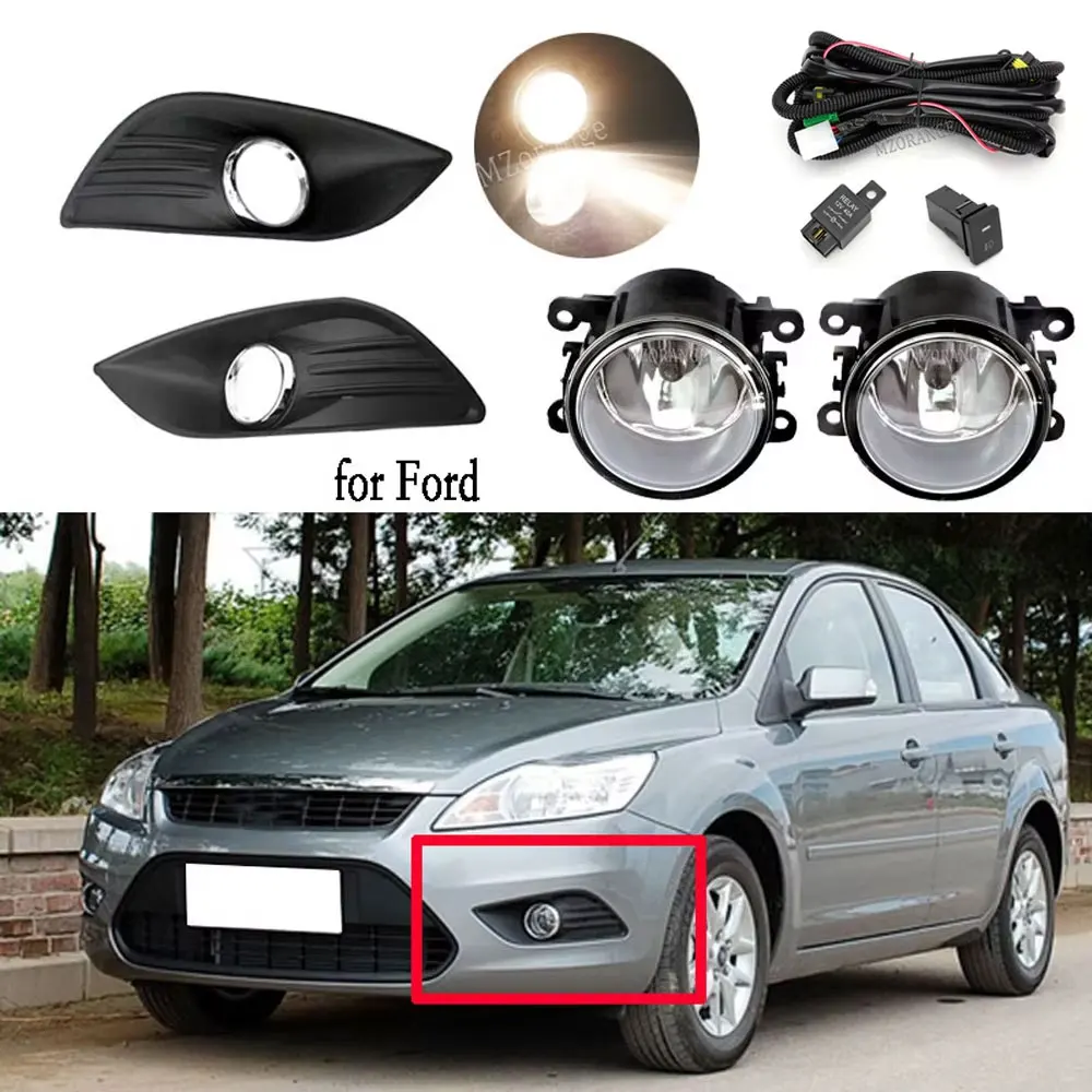 Fog Lights for Ford Focus 2 MK2 2009 2010 2011 LED Headlight Fog Lamp Cover Grille chrome Bezel Harness Switch Kit Accessories