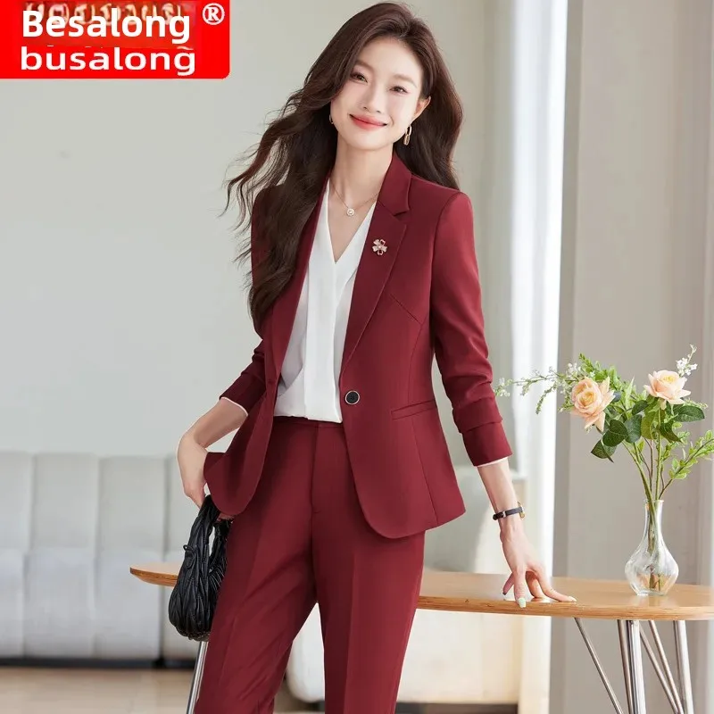 2024 New Women's Long Sleeve Professional Western-Style Busalong Suit Trousers Formal Workwear China Mainland Origin