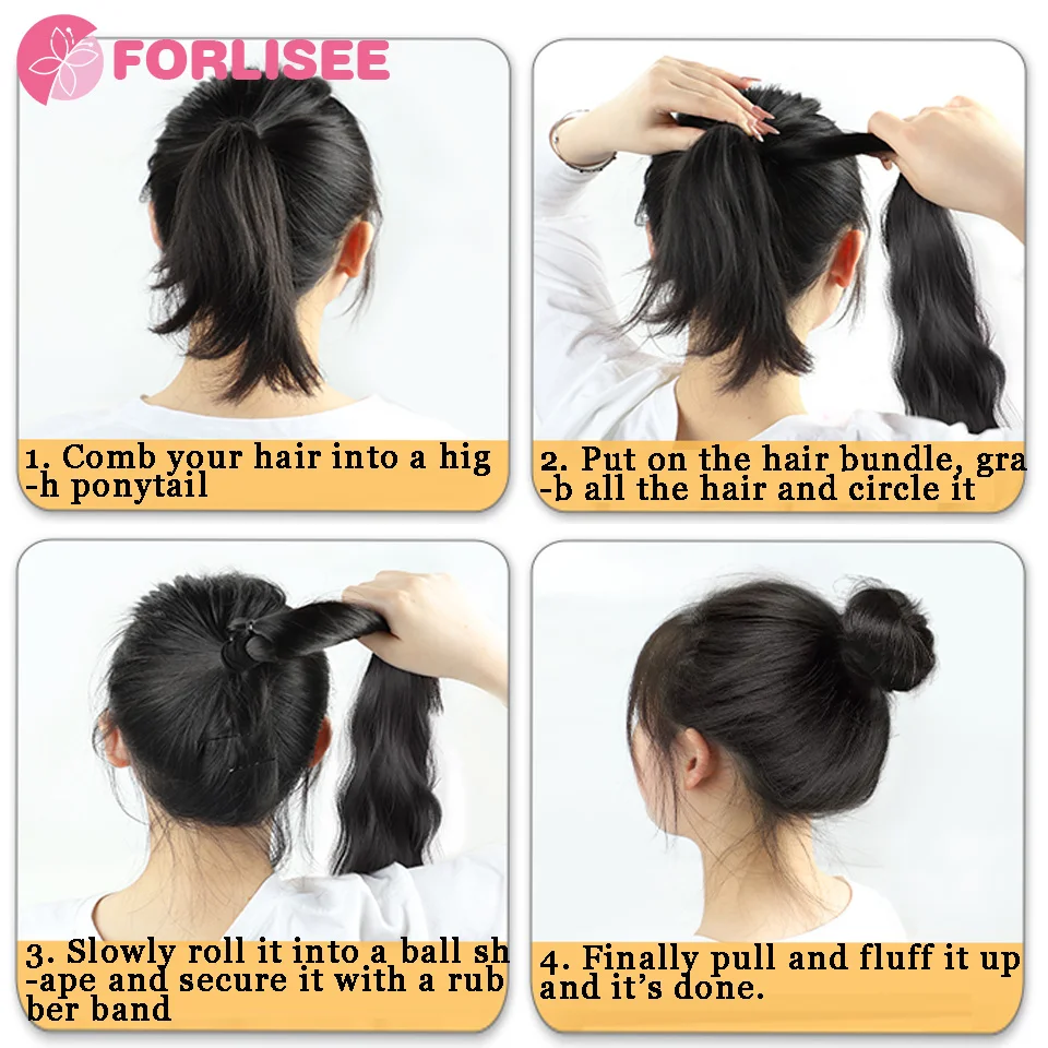 FORLISEE Synthetic Winding Ball Hair Ring Wig Bud Hair Bun Natural Fluffy Hair Volume Low Tie Fluffy Wig Hair Bag