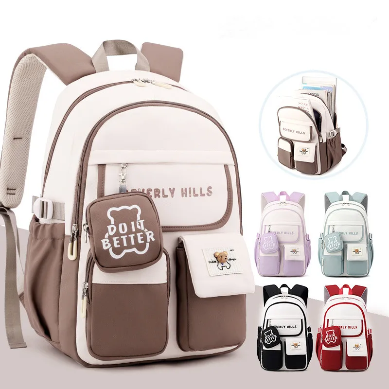 Bear School Bags With Purse For Girls High School Student Schoolbag Kawaii Waterproof Laptop Primary School Backpack Kids Book