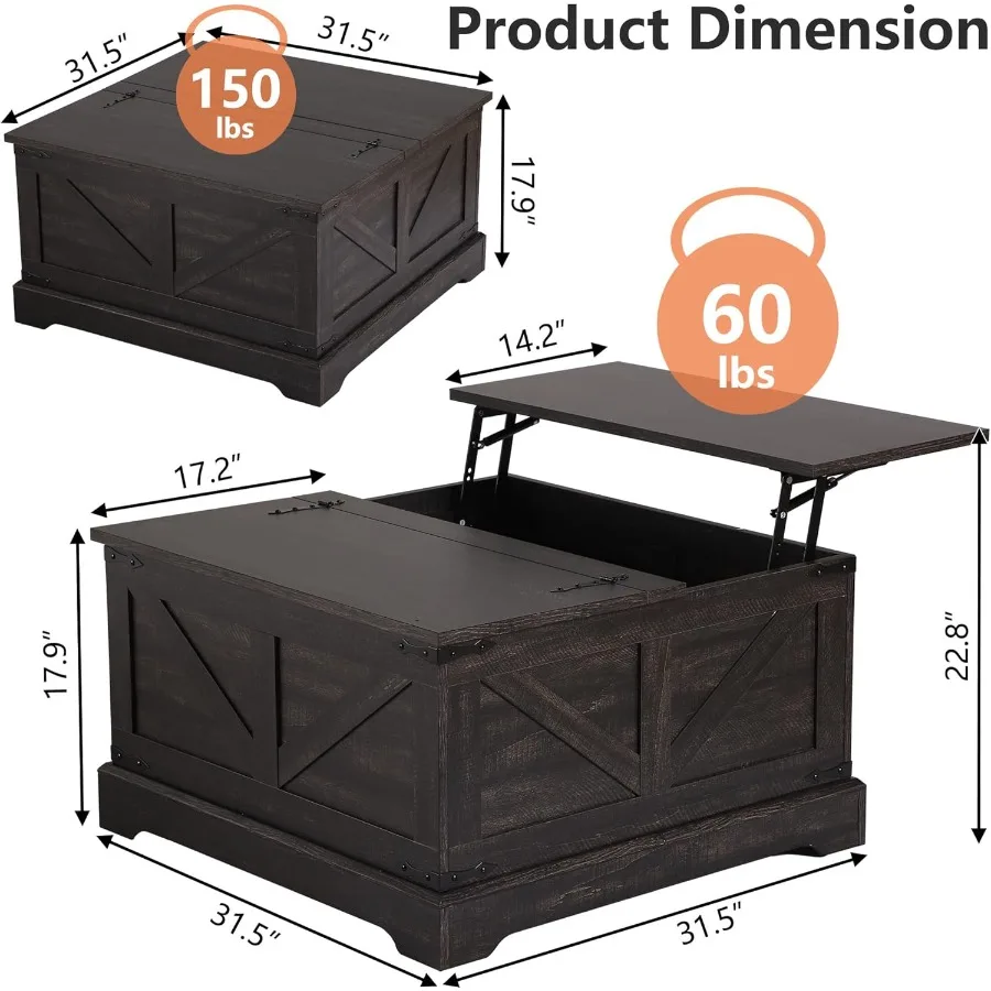 โต๊ะกาแฟวินเทจแบบยกได้ โต๊ะกลางทรงสี่เหลี่ยม โต๊ะห้องนั่งเล่น โต๊ะไม้ โต๊ะน้ำชา สไตล์เรโทร สีน้ำตาล