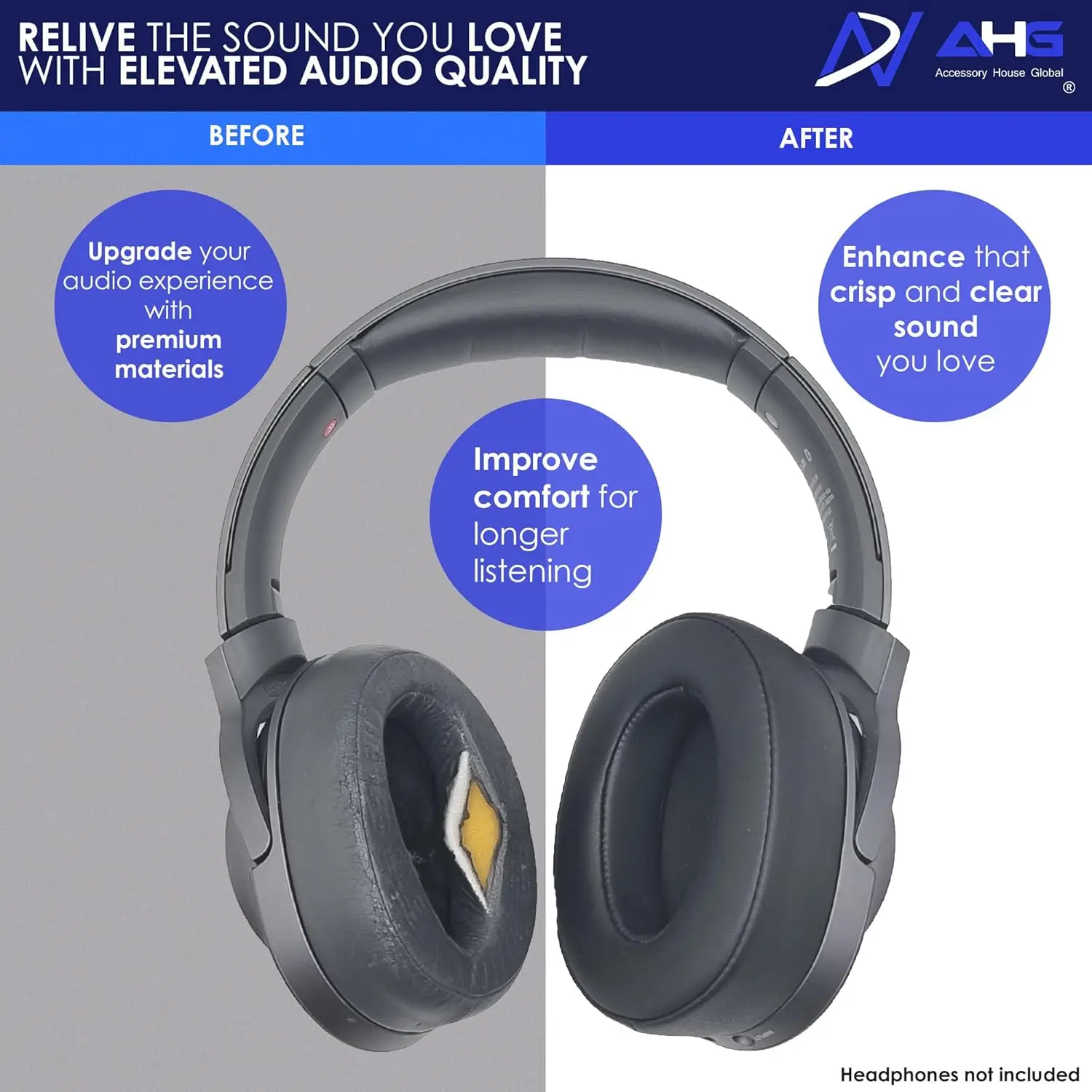 MDR-100ABN Premium Wymienne wkładki douszne WH-H900N/poduszki do uszu MDR-100ABN kompatybilne z Sony WH-900N i Sony MDR-100ABN