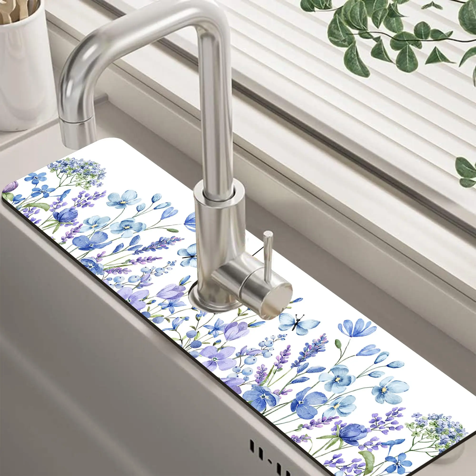 VIKAMA Abstract Minimalistic Geometric Kitchen Sink Splash Guard Mat Absorbent Fast Drying Mat Faucet Draining Mat for Kitchen
