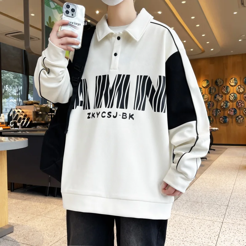 

Spring Autumn Men Oversized Contrasting Colors Lapel Sweatshirt Hip Hop Streetwear Sweatshirt Harajuku Baseball uniform Hoodie