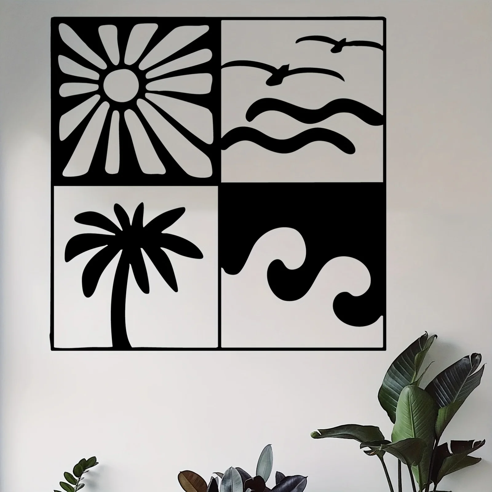 Tropical Metal Wall Art Sun Palm Tree - Beach Themed Weatherproof Decor for Easter Summer Gift, 2 Sizes
