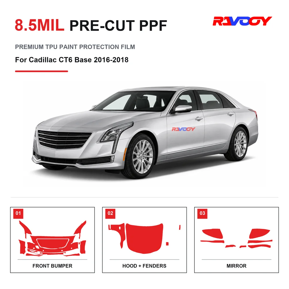 Precut PPF For Cadillac CT6 Base 2016-2018 8.5mil TPU Clear Paint Protection Film Self Healing Hydrophobic UV Stone Chip Guard