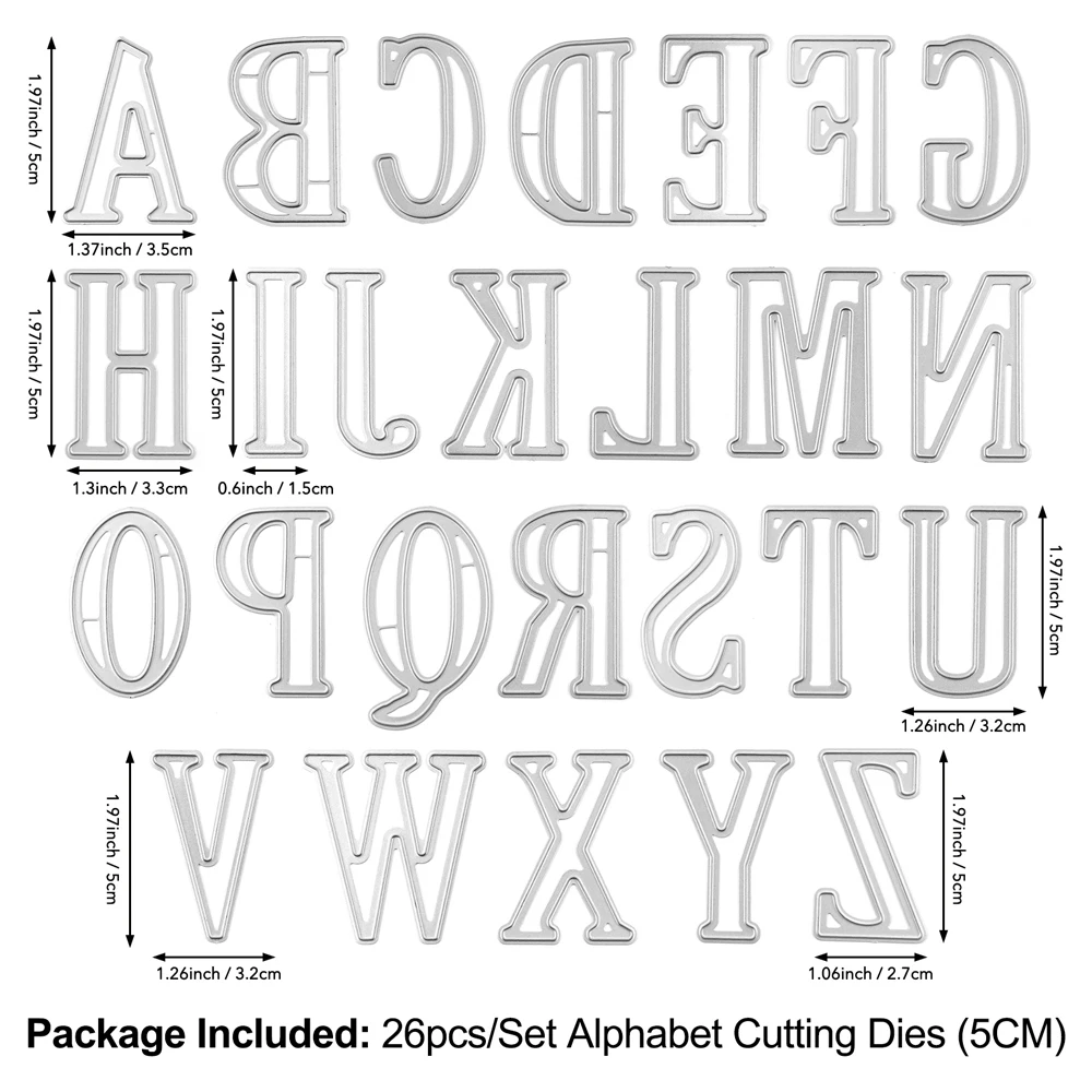 26 Uppercase Letters Cutting Dies,(5cm)1.96 Inch High Alphabet Metal Stencil for Cards Making,DIY Scrapbook,Handmade Invitation