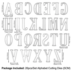 26 Uppercase Letters Cutting Dies,(5cm)1.96 Inch High Alphabet Metal Stencil for Cards Making,DIY Scrapbook,Handmade Invitation