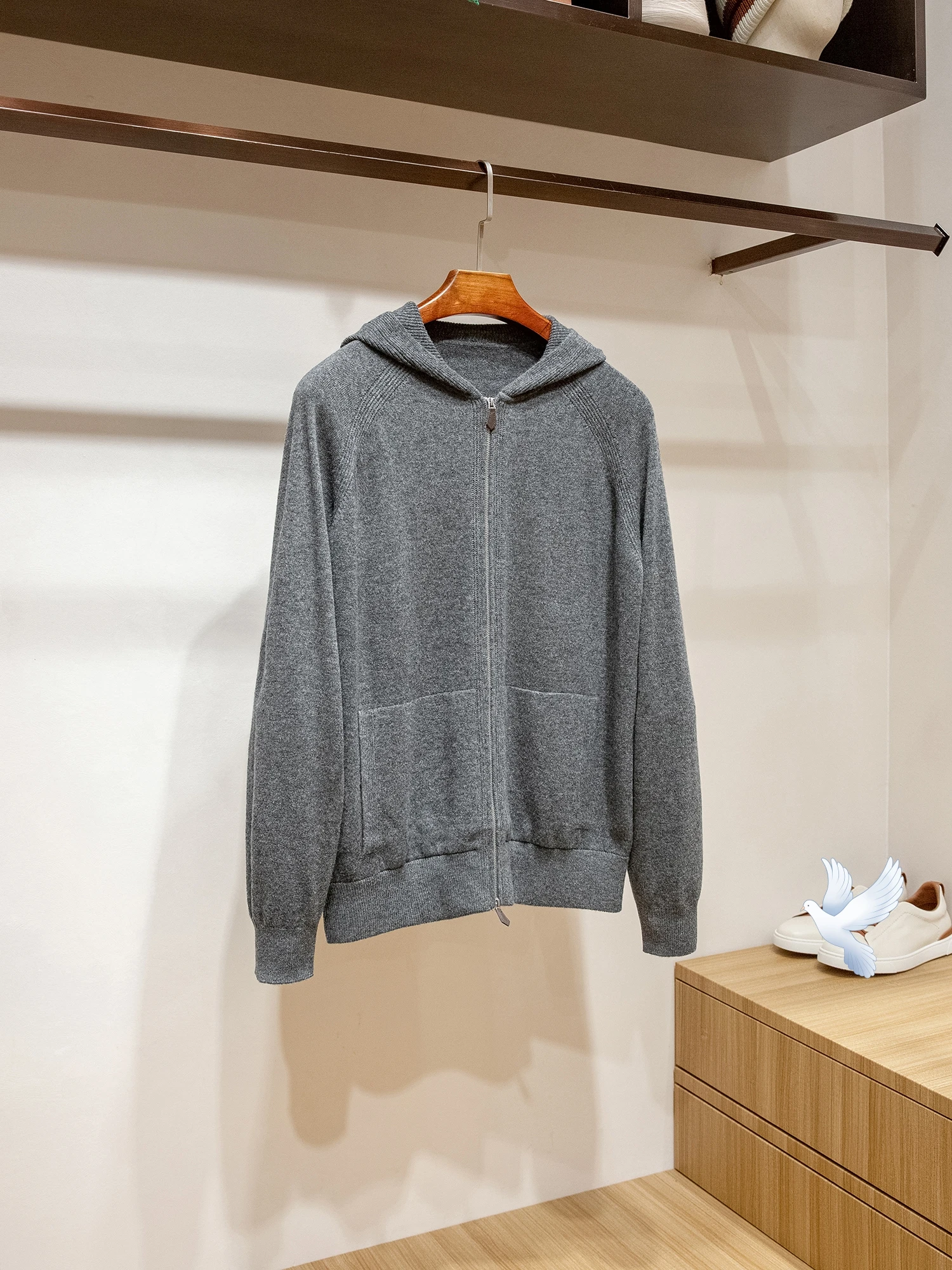 Men's 100% Wool Knitted Zipper Hoodie Cardigan Custom-Woven Yarn Comfortable Fit Sweater for Casual Wear