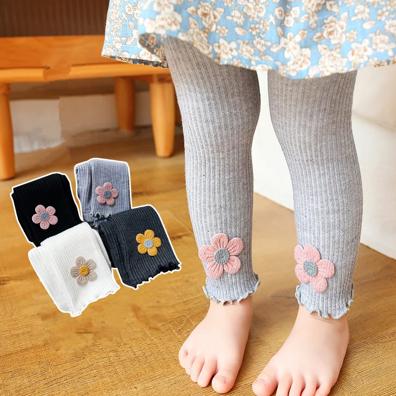 Spring Warm Baby Pants Newborn Girls Leggings Sunflower Lace Pants Kids Children Leggings 0-4 Years