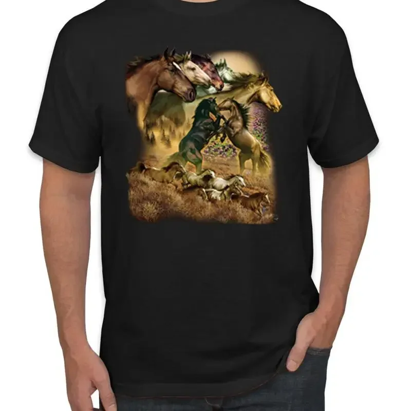 Wild Horses Running Through Fields Animals Men T Shirt
