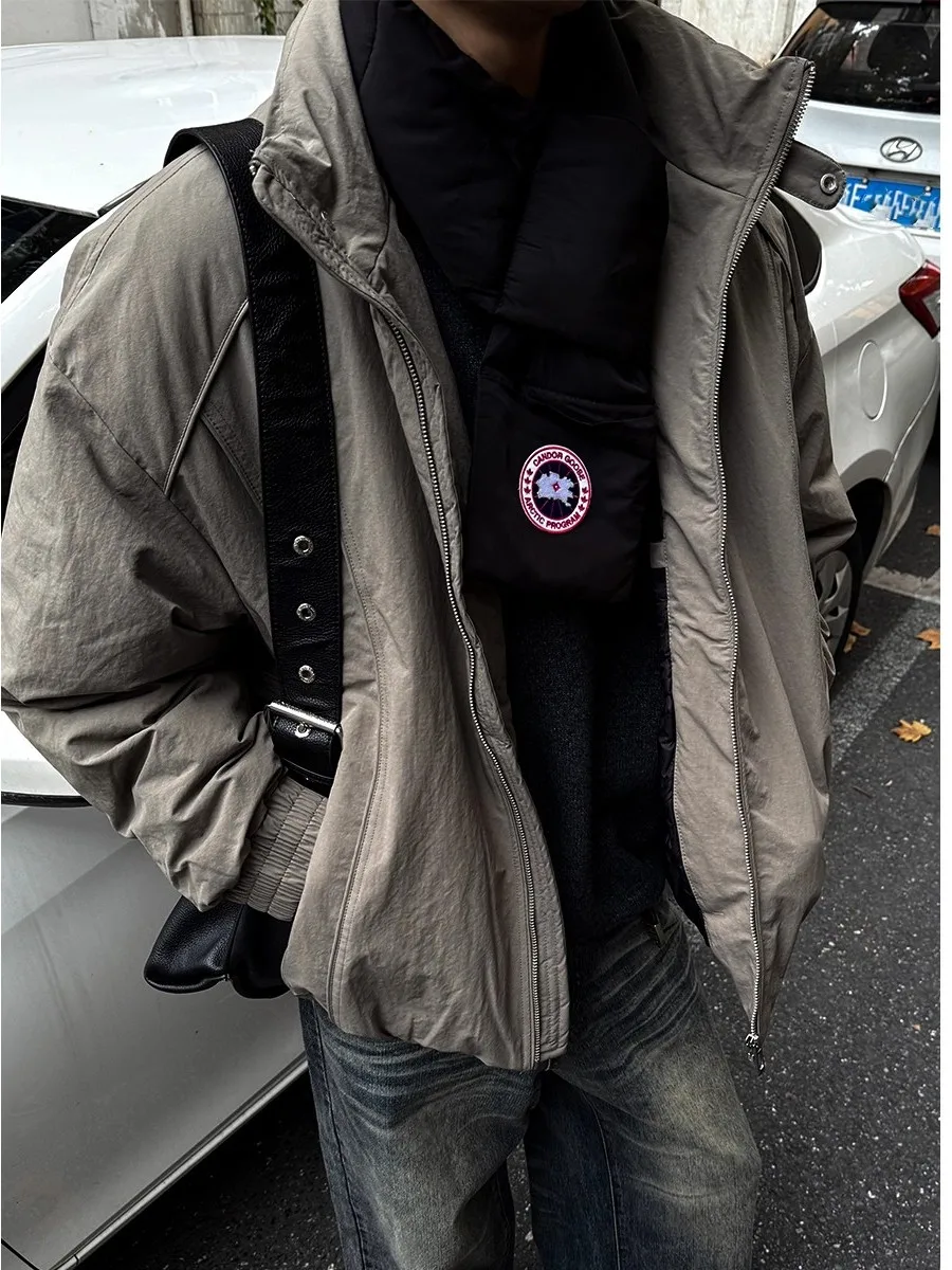 

Утепленная мужская зимняя куртка с деконструированным воротником-стойкой, пуховик, ветрозащитное пальто из ацетатного волокна, молодежная модная модель