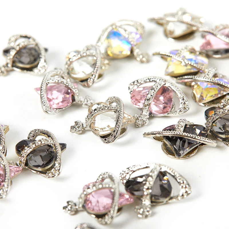 5pcs Crooked Tilted Heart Satellite Crystal Alloy Rhinestones Jewelry Nail Art Decorations Nails Accessories Charms Supplies