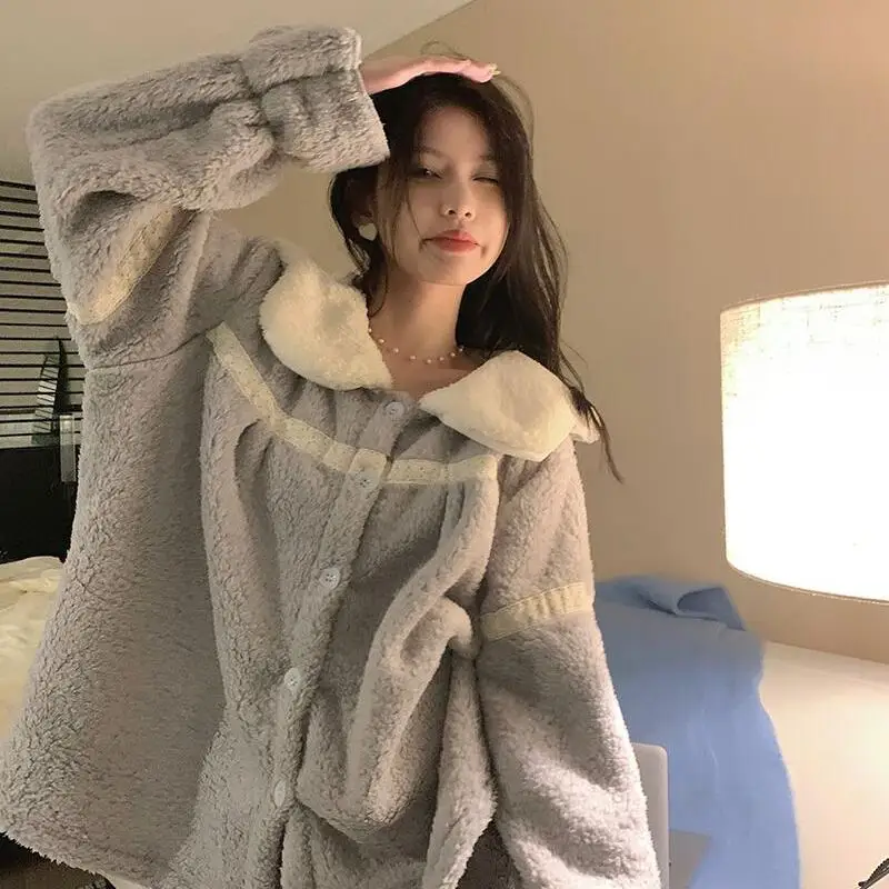 

Women's Clothing Pajama Set Homewear Long Sleeves Pants Two-Piece Set Autumn and Winter Thicken Comfortable Sweet Fashion