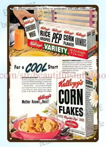 1940s kellogg's corn flakes cereal mother knows best metal tin sign wall signs