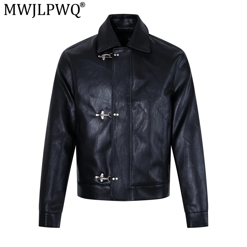 MWJLPWQ Men's Trendy Motorcycle PU Leather Jacket Punk Heavy Metal Style Buckle Design Short Lapel Tops 2026 Autumn New 20498