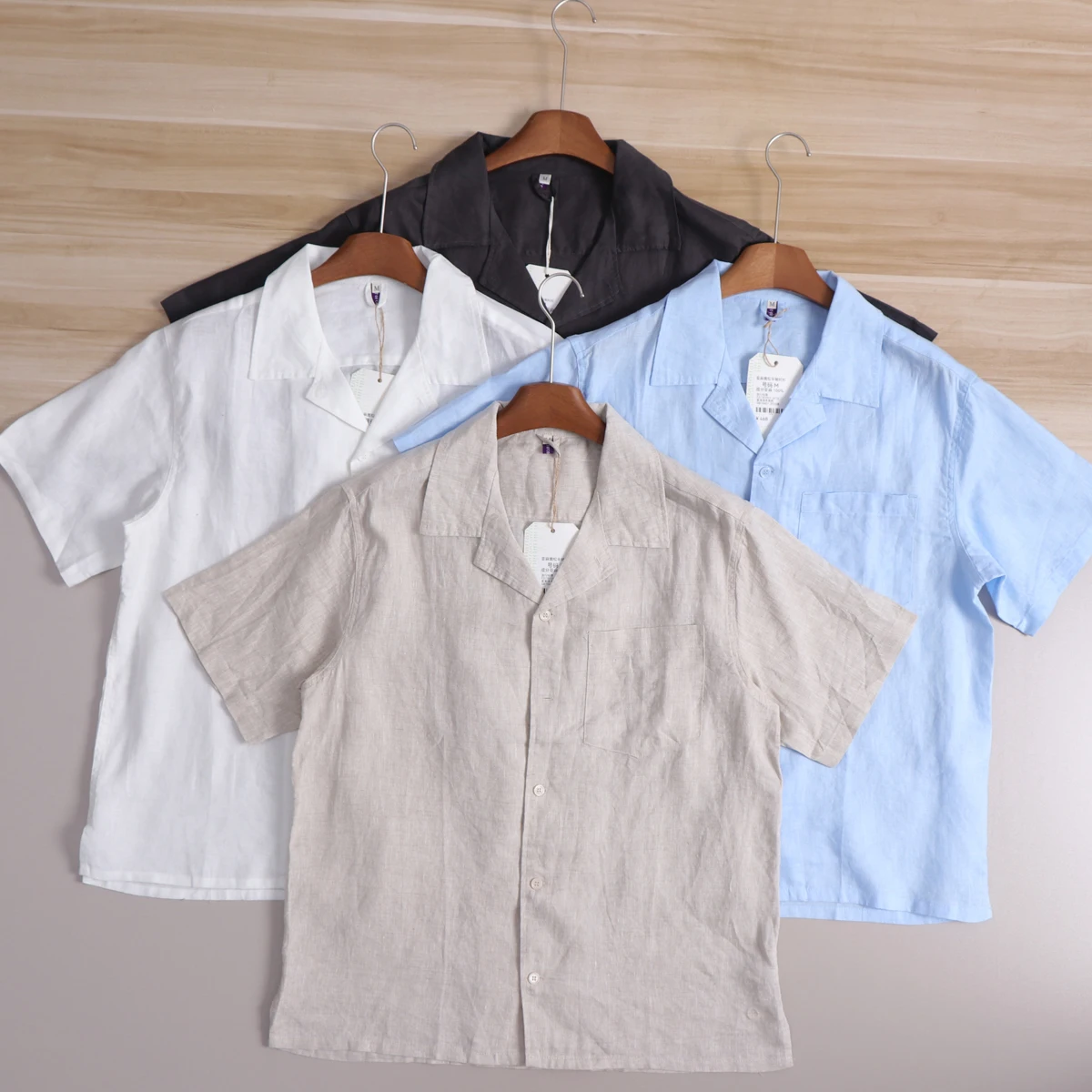 

Retro Washed Linen Cuban Collar Short Sleeve Casual Shirt Men's Half Sleeve Shirt Trendy Loose Fit Pure Color Button up