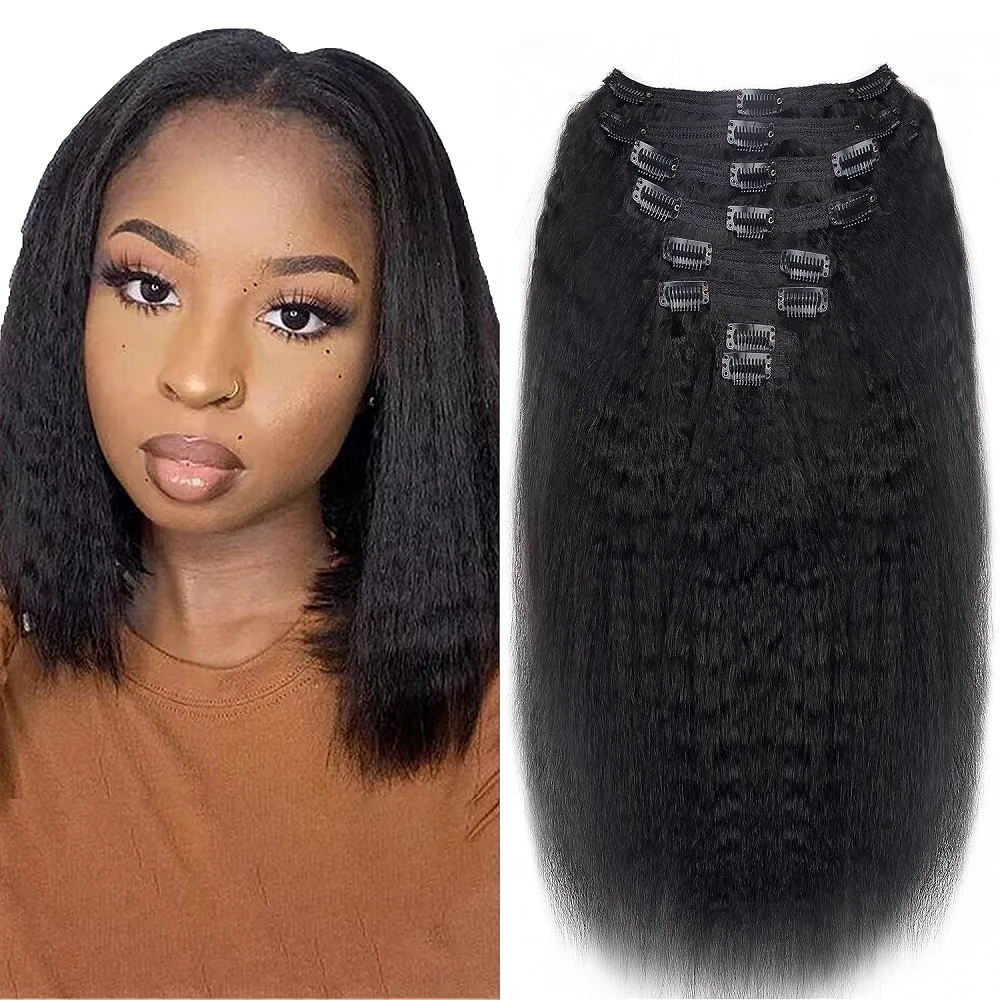 

Kinky Straight Remy Clip in Extensions для женщин, 8 шт. в комплекте, 100 грамм, 100% человеческие волосы