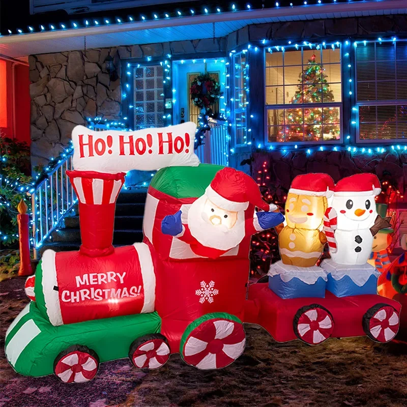 Christmas Inflatable Santa Claus Train Airmold Snowman Gingerbread Man LED Luminous Garden Decoration Ornament