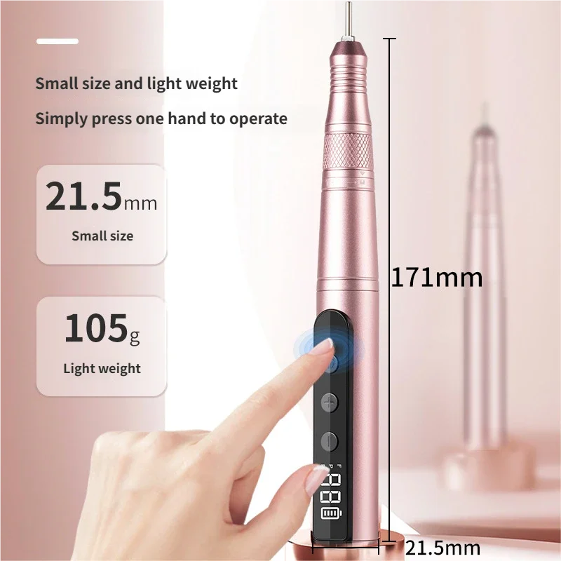 35000RPM Wireless Nail Drill Polisher Pen Nail File Polishing Rechargeable Nail Machine Portable Manicure Salon Tool Home Use
