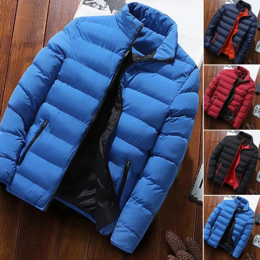 Jaket parka pria, mantel parka kasual warna polos nyaman, jaket ritsleting tebal