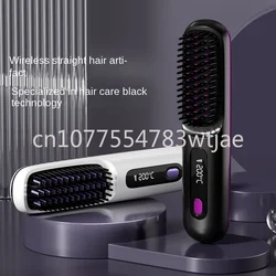 New LCD USB Charging Ceramic Heating Electric Comb Straightener Wireless Portable Straightening Comb