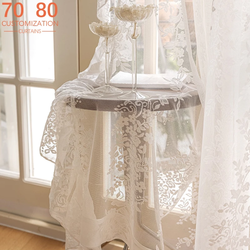 

French Romantic Lace Gauze Curtain Retro Princess Style Jacquard Window Screen White Gauze Bedroom Living Room Balcony Bay