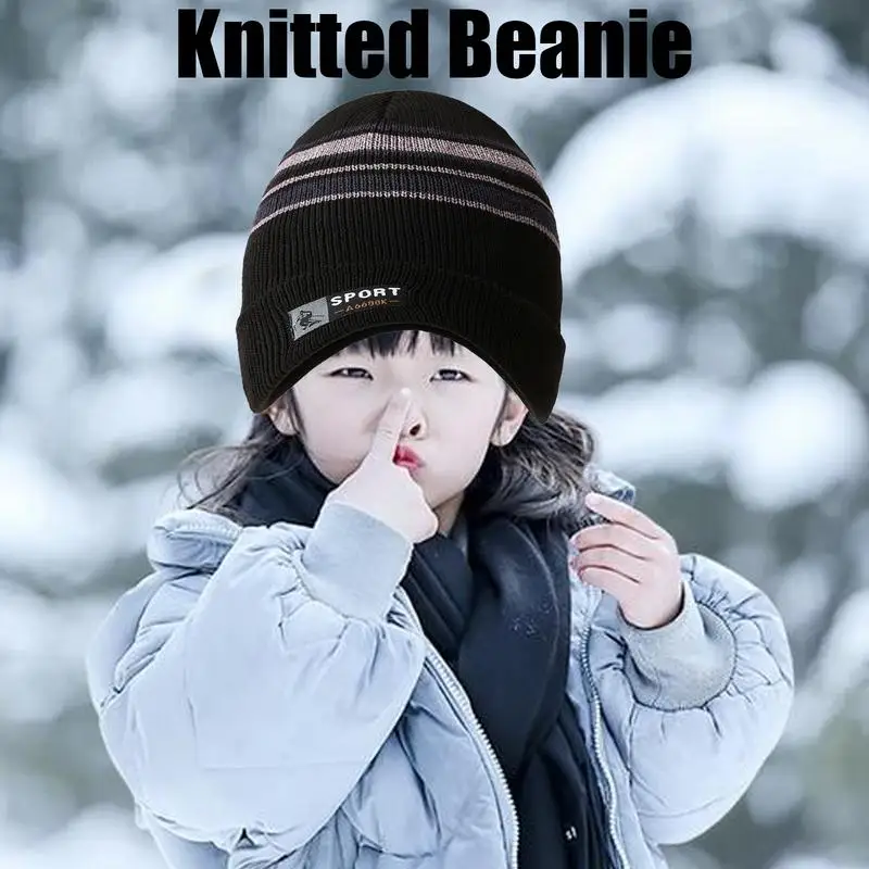 Beanie Hangat untuk Wanita Beanie Bermanset Rajutan dengan Desain Garis Topi Musim Dingin Wanita Topi Rajut Beanie Nyaman untuk Ski Kebugaran