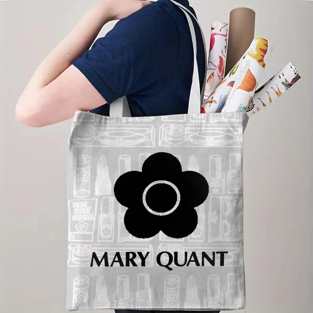 Fashion M-Mary Quant Storage Bags Canvas Double-Sided Print Beach Bag Durable Handbag Shoulder Travel Bag Gift