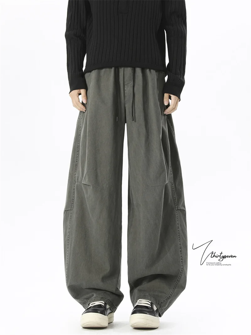 

Мужские брюки в стиле американского ретро, рабочие, в стиле парашютчика, в стиле гонконгской моды, для студентов, плотные, трендовые, прямые, повседневные, с эффектом потертости