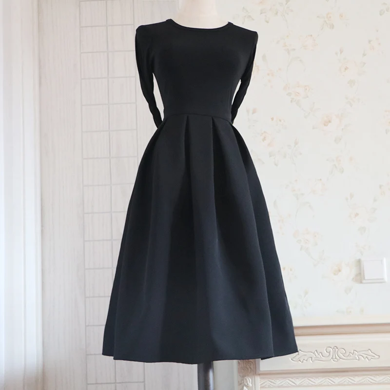 Spring Summer New Retro Pleated Fluffy Midi Half Skirt A-Line High Waist Black Hepburn Umbrella Skirt Four Seasons Wear