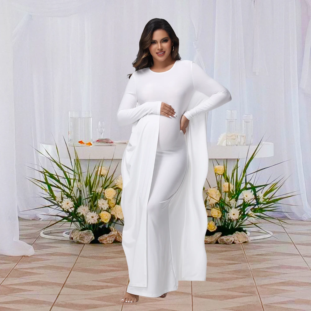 Women Pregnancy Photoshoot Maxi Gown Elegant Batwing Sleeve Bodycon Long Maternity Dress For Photography