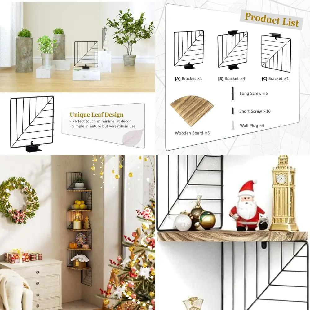 

5-Tier Rustic Wood Floating Shelves, Carbonized Black Wall Mount, Suitable for Various Rooms