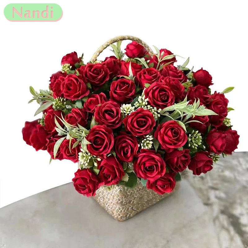 10 Heads Rose Bouquet Artificial Flowers Western Rose Wedding Decoration 6 Colors Peonies Fake Flowers Artificial Flowers