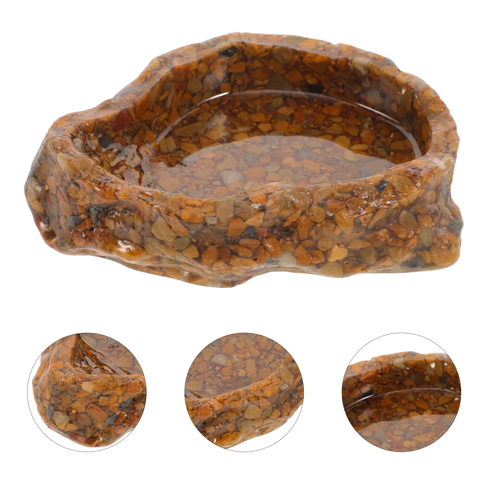 Small Reptile Water Dish Safe Sandstone Feeding Tray for Bearded Dragon Leopard Gecko Lizard Tank Water Bowl Reptile Feeder Bowl