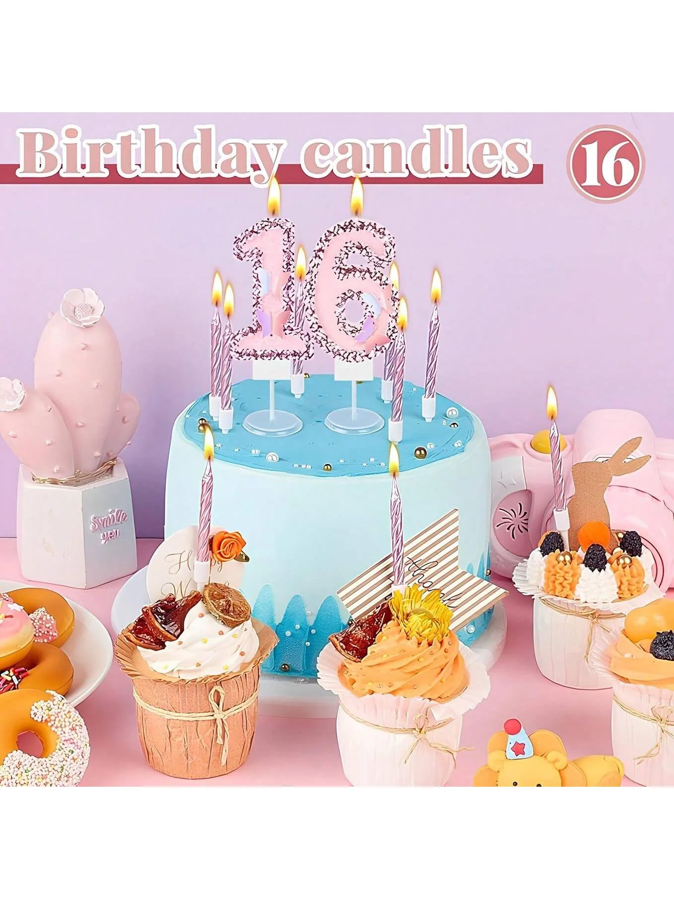 (6+1)7Pcs Pink Butterfly Birthday Candles Set,Pink Cut Ins Cake Numeral Candles,Number 0-9 Glitter Cake Topper Decoration for Pa