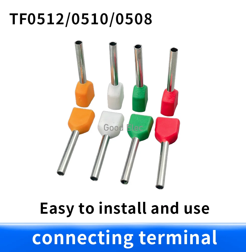 100PCS TE0508 TE0510 TE0512 Double wire tube type pre insulated end head LD4 cold pressed terminal  two 0.5mm² square