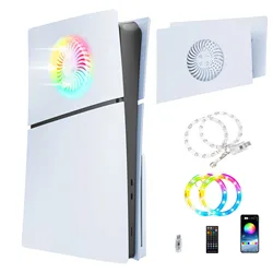 For PS5 Slim Case Top Cover, Replacement Panel Top Cover With Heat Dissipation Holes With RGB Light
