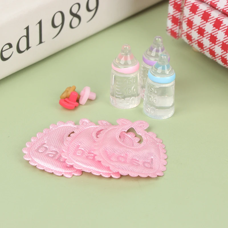 3Pcs 1:12 Baby Doll Feeding Pacifier Bottle Nipple Bowl Spoon Teether Set For Nursery Miniature Baby Bottles