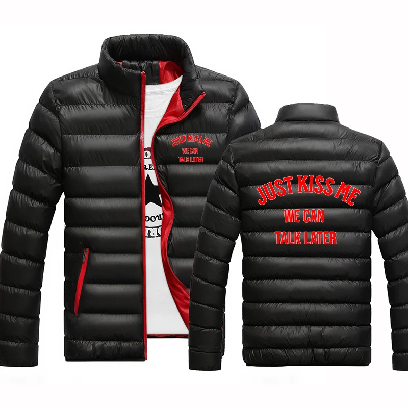 2026 Just Kiss Me Funny Graphic Print Autumn Winter Men's New Four Color Cotton Padded Jacket Fashion Zipper Versatile Coat