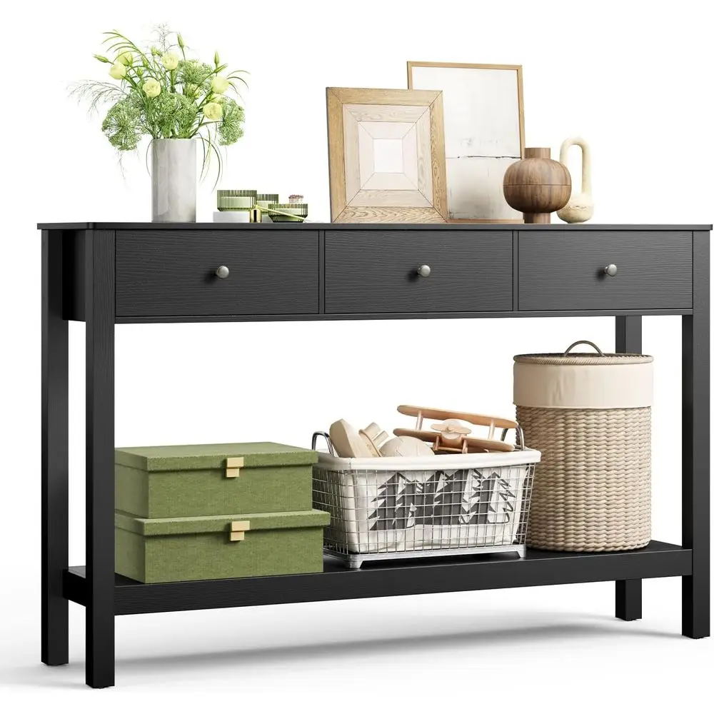 3 Der Wooden Soa Table with Open Shel, ern Accent ole Table with Metal Round Handles, Large Storage Space, or Living Room, ront