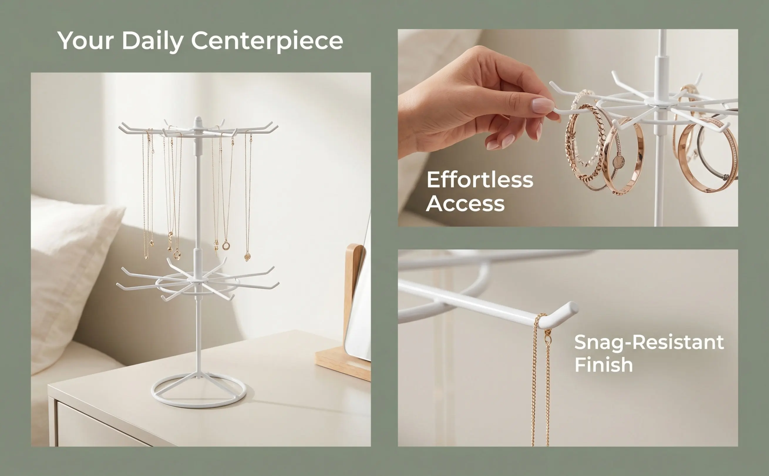 Rotating Jewelry Display Stand 2 Tier Detachable Metal Organizer for Necklaces Bracelets Earrings Keychain Display Holder