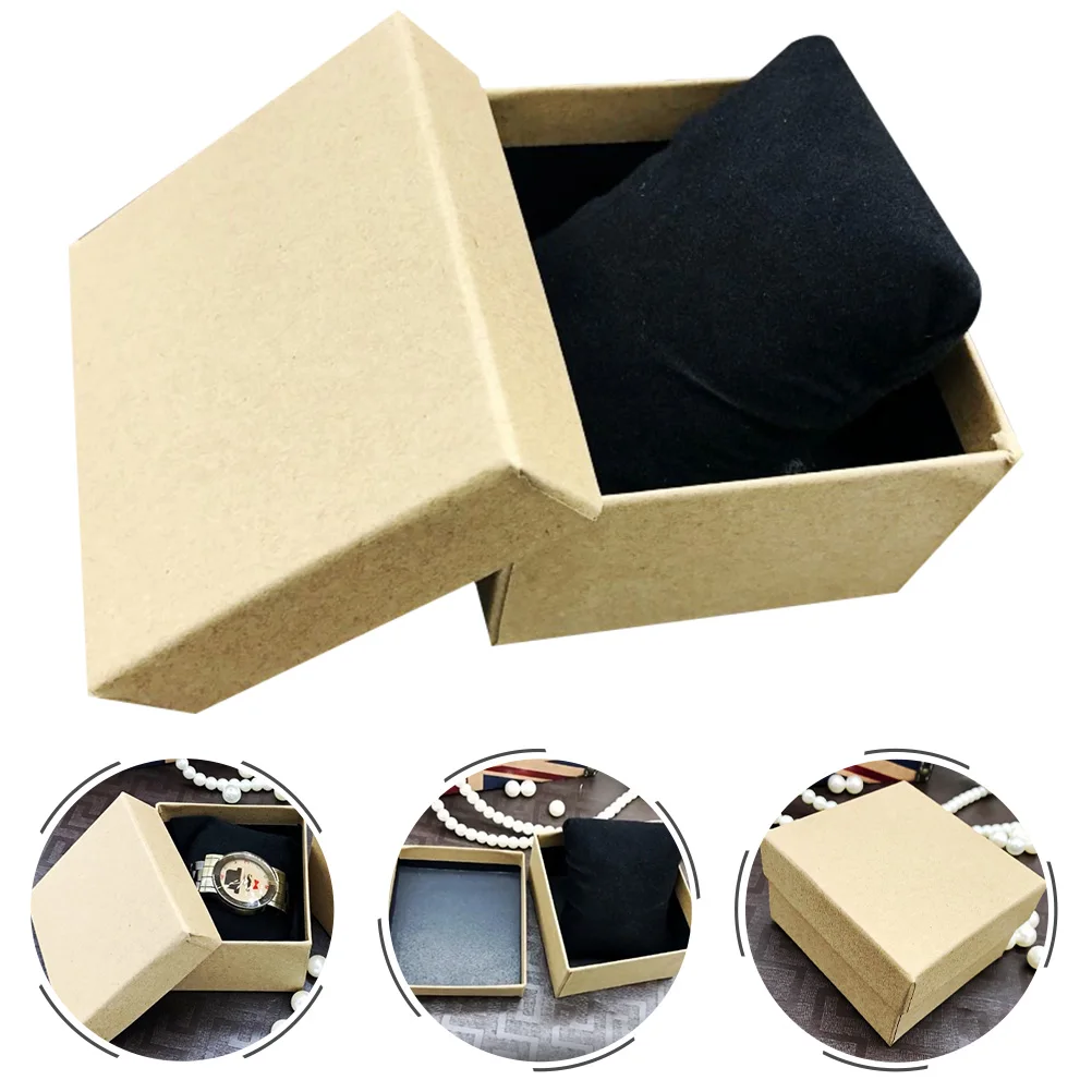 

8pcs Watch Box Kraft Paper Vintage Storage Jewelry Container Travel Case Gift Small Light Excellent Scratch