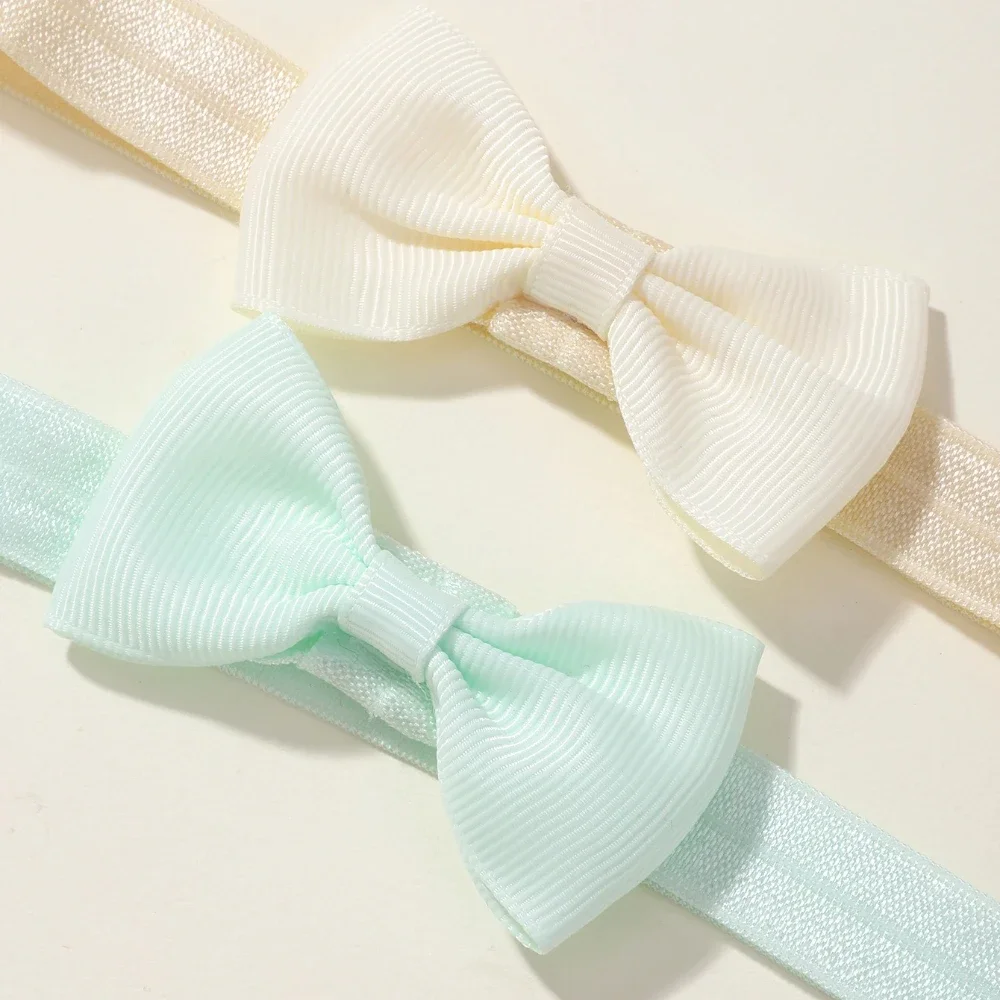 5 ชิ้น/เซ็ตสีทึบ Grograin ริบบิ้น Bowknot สําหรับสาวใหม่ Headwear ผมวงยืดหยุ่นผมเด็กทารกอุปกรณ์เสริมผม