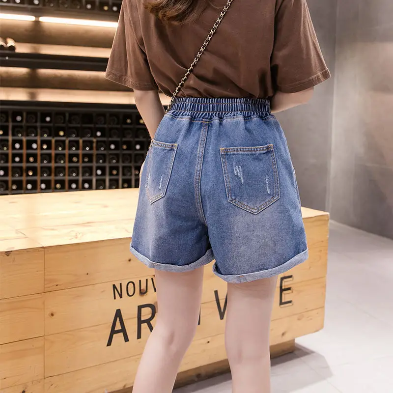 Women's Shorts Jeans Short Pants for Woman To Wear Home Ripped Denim with Waist Pocket Wide Trend 2024 Low Price Summer Normal